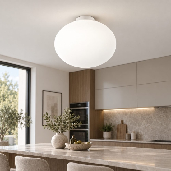 Perenz saturno plafoniera ovale per cucina moderna vetro bianco 40cm