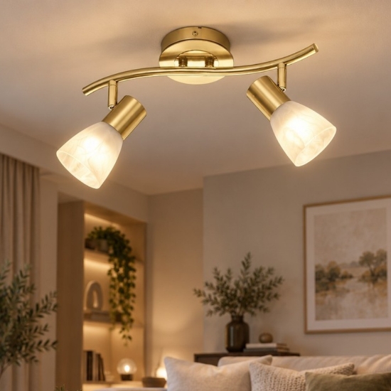 Plafoniera con 2 faretti orientabili ottone satinato
