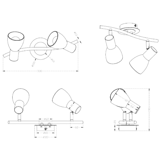 Plafoniera con 2 faretti orientabili ottone satinato