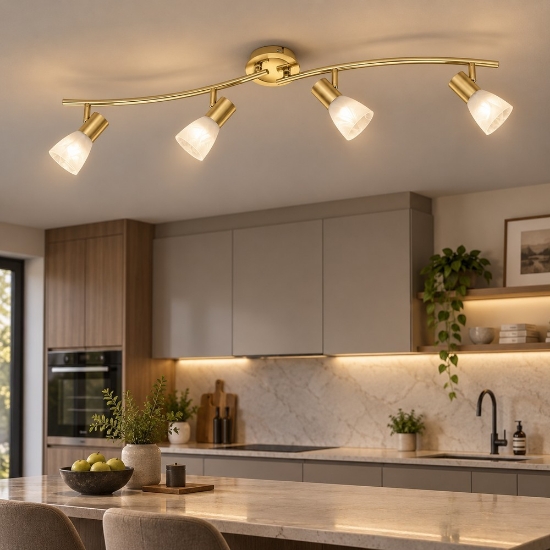 Plafoniera con spot orientabili ottone satinato
