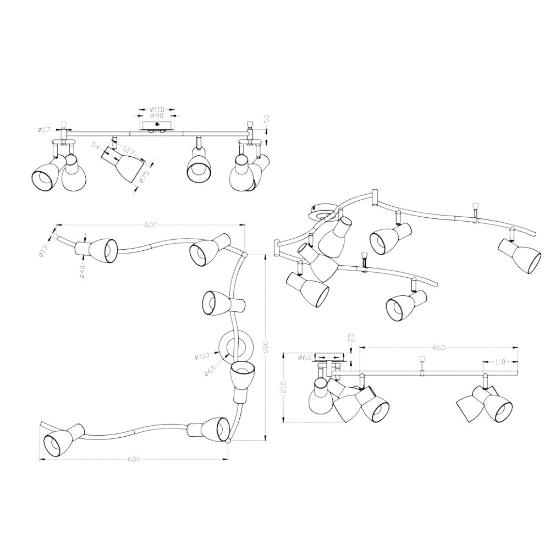 Plafoniera moderna nichel opaco 6 spot orientabili
