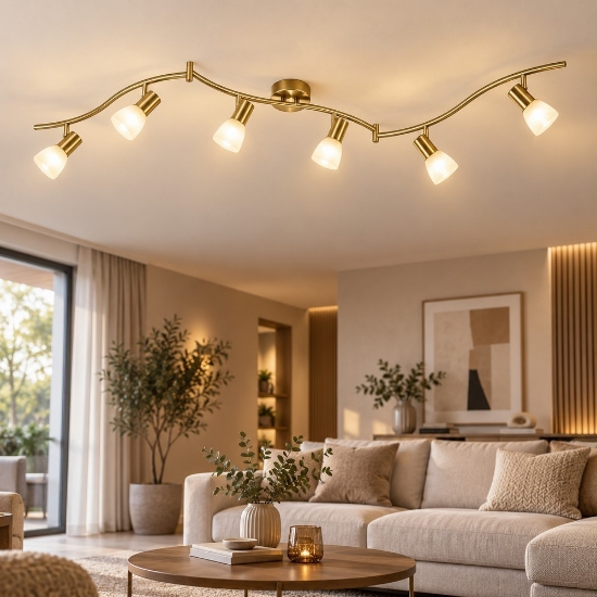 Plafoniera con faretti spot orientabili lineare ottone satinato