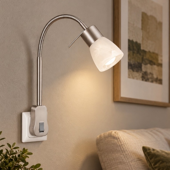 Applique da parete led 6w 3000k nichel con presa orientabile