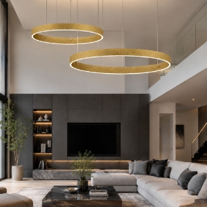 Lampadario a sospensione doppio anello 80-100 cm oro opaco led 200w cct 3000k 4000k