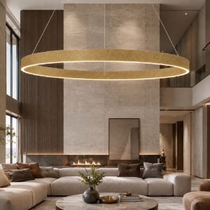 Lampadario moderno anello 100 cm oro opaco led 86w cct 3000k 4000k per soggiorno