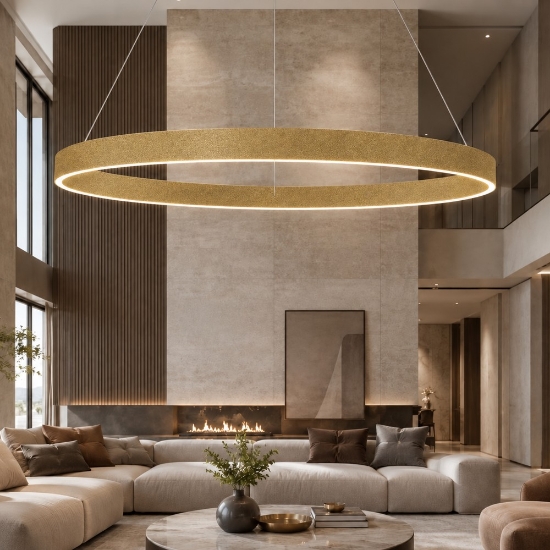Lampadario moderno anello 100 cm oro opaco led 86w cct 3000k 4000k per soggiorno