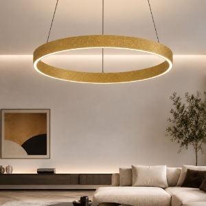 Lampadario a sospensione moderno anello 60 cm oro opaco led 56w cct 3000k 4000k per soggiorno