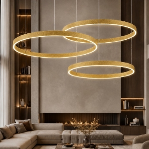 Lampadario 3 anelli 60-80-100 cm moderno oro opaco 3 anelli led 260w cct 3000k 4000k