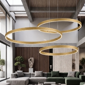 Lampadario moderno oro satinato 3 anelli 80-100-120 cm led 300w cct 3000k 4000k