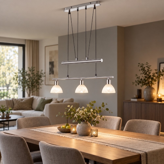 Lampadario per tavolo da pranzo nichel opaco 3 luci