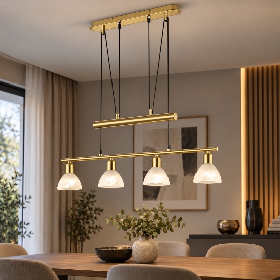 Lampadario per sala da pranzo 4 luci ottone satinato