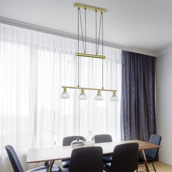 Lampadario per sala da pranzo 4 luci ottone satinato