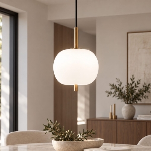 Perenz cirro lampada a sospensione led 18w 3000k per cucina vetro bianco dettagli oro