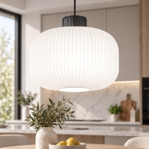 Perenz lucerna lampada a sospensione per cucina moderna vetro bianco rigato