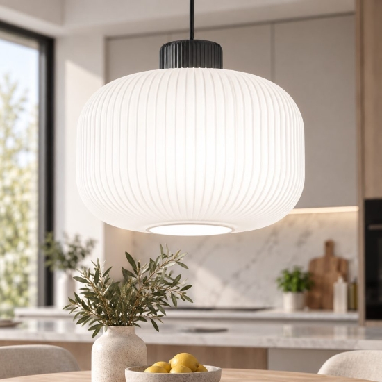 Perenz lucerna lampada a sospensione per cucina moderna vetro bianco rigato