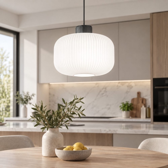 Perenz lucerna lampada a sospensione per cucina moderna vetro bianco rigato