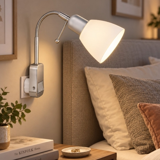 Applique per comodino camera da letto orientabile con presa