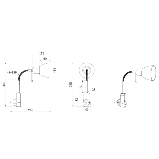 Applique per comodino camera da letto orientabile con presa