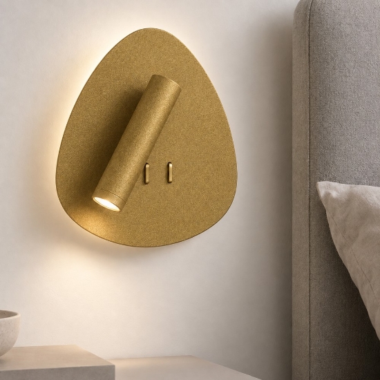 Applique moderna da comodino oro opaco led 6+3w 3000k orientabile per camera da letto