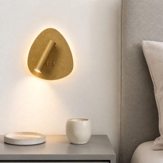 Applique moderna da comodino oro opaco led 6+3w 3000k orientabile per camera da letto