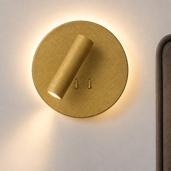 Applique moderna da comodino oro tonda led 6+3w 3000k luce orientabile per camera da letto