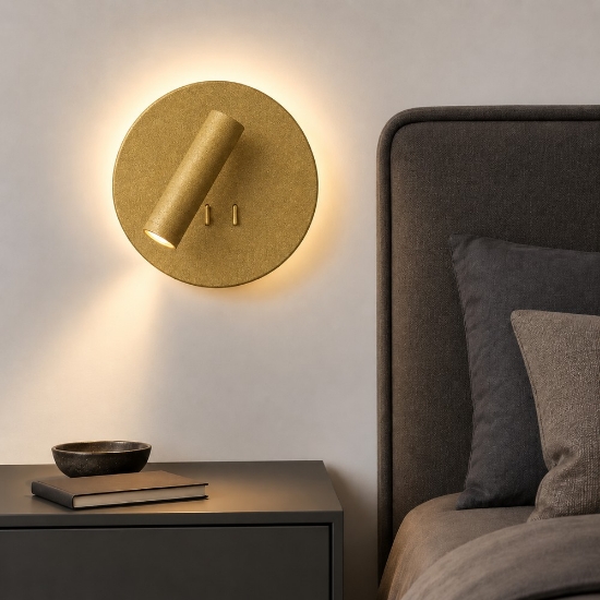 Applique moderna da comodino oro tonda led 6+3w 3000k luce orientabile per camera da letto