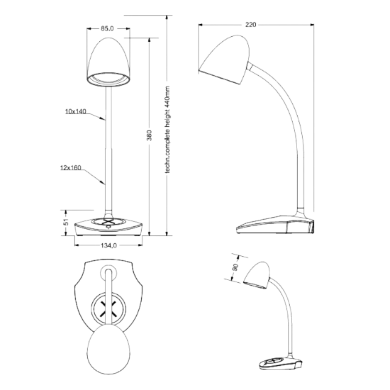 Lampada da scrivania led 4w 3000k bianca con ricarica induzione