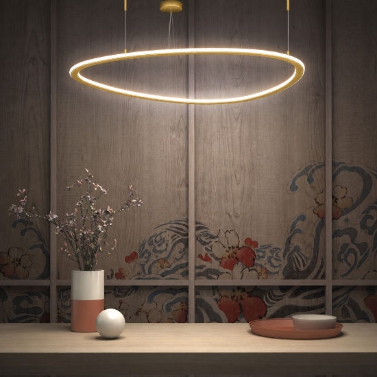 Lampadario moderno oro 65 cm per soggiorno led 48w cct 3000k 6000k dimmerabile con telecomando