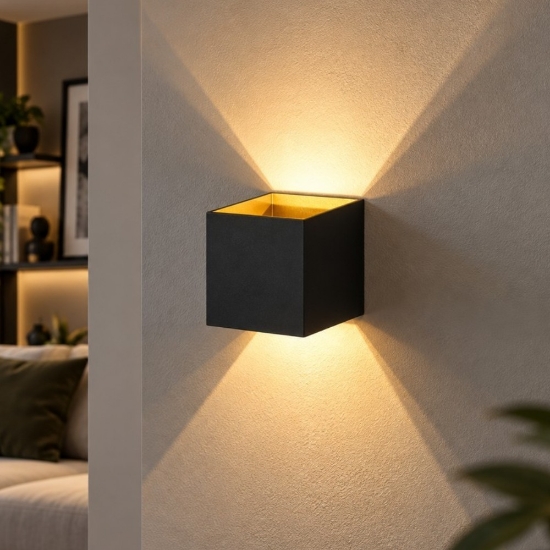 Applique da parete led 3000k 10cm cubo nero opaco