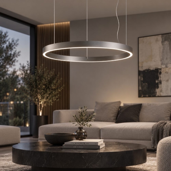 Perenz etere lampadario moderno anello grigio led 72w 3000k dimmerabile