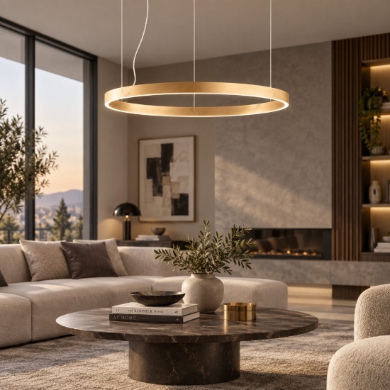 Perenz etere lampadario a sospensione moderno anello oro led 72w 3000k dimmerabile