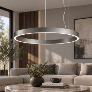 Perenz etere lampadario moderno anello grigio per soggiorno led 87w 3000k dimmerabile