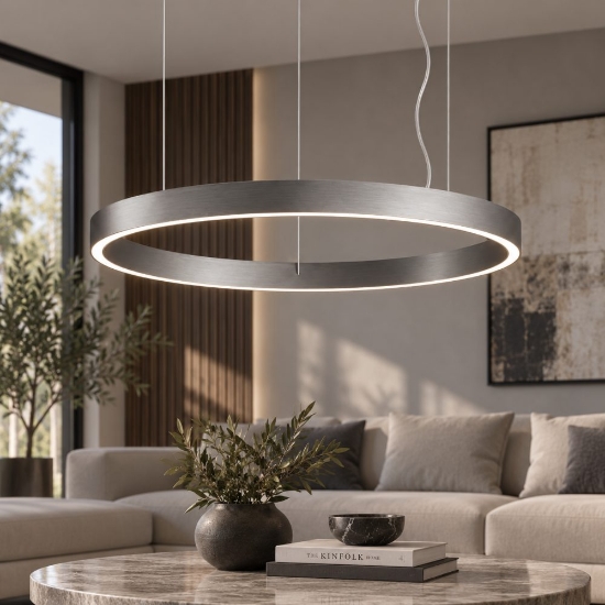 Perenz etere lampadario moderno anello grigio per soggiorno led 87w 3000k dimmerabile