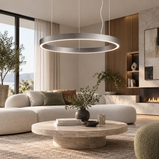 Perenz etere lampadario moderno anello grigio per soggiorno led 87w 3000k dimmerabile