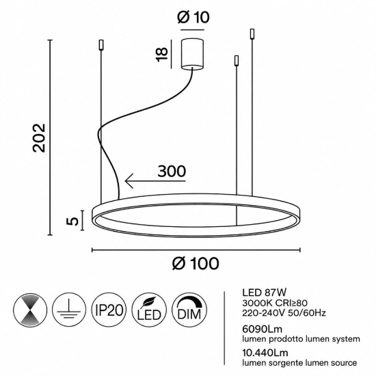 Perenz etere lampadario moderno anello grigio per soggiorno led 87w 3000k dimmerabile