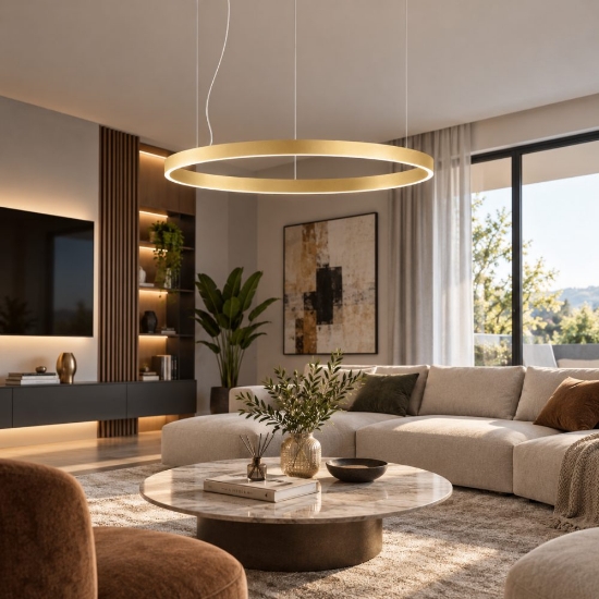 Perenz etere lampadario ad anello oro moderno led 87w 3000k dimmerabile