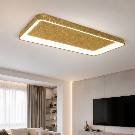 Plafoniera 70cm moderna rettangolare oro opaco per soggiorno led 60w cct 3000k 4000k