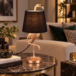 Lampada da tavolo oro nero fenicottero moderna