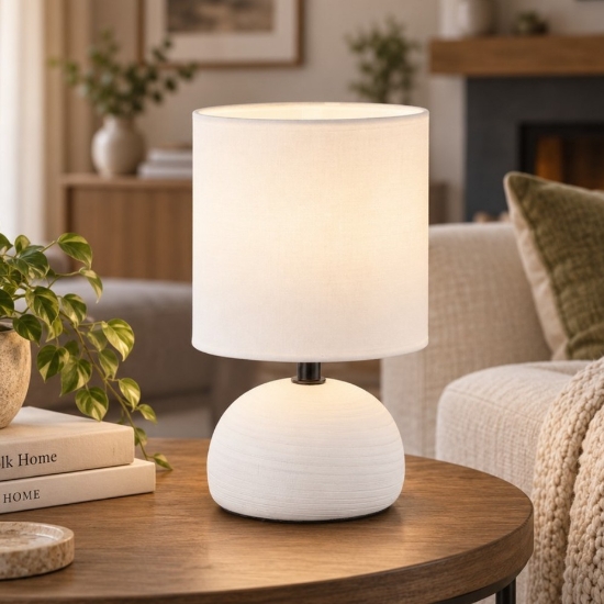 Lampada da tavolo semisferica bianca per salotto