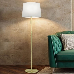Lampada da terra ottone satinato paralume bianco