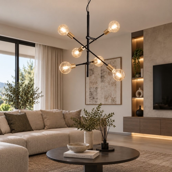 Perenz vector lampadario a sospensione moderno nero ottone a sei luci