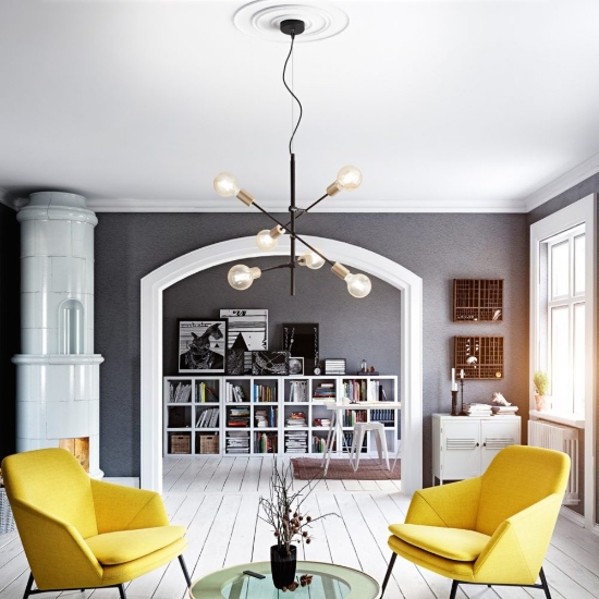 Perenz vector lampadario a sospensione moderno nero ottone a sei luci