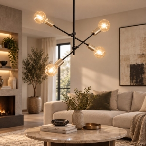 Perenz vector lampadario a sospensione quattro luci nero ottone