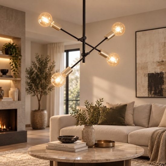 Perenz vector lampadario a sospensione quattro luci nero ottone