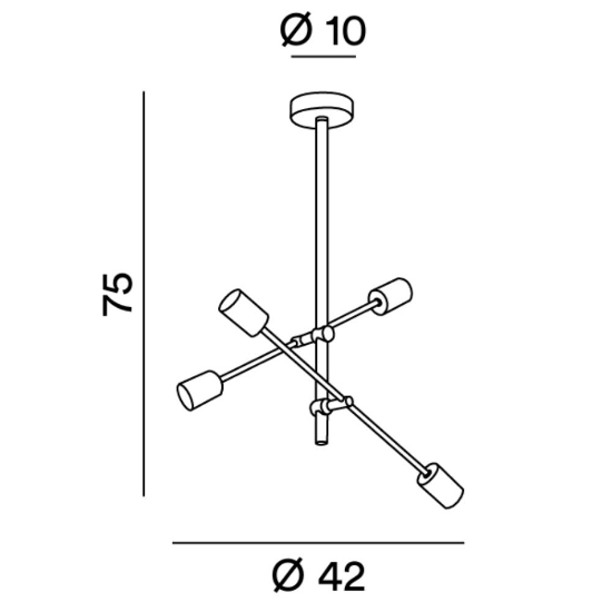 Perenz vector lampadario a sospensione quattro luci nero ottone