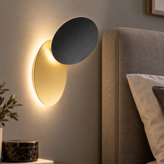 Perenz drum applique per camera da letto nero oro led 22w 3000k orientabile