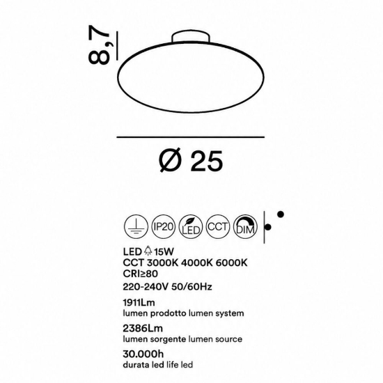 Plafoniera led 15w cct 3000k 6000k dimmerabile per cucina moderna disco bianco dimmerabile
