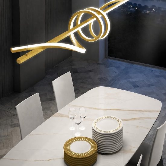 Lampadario a sospensione led 54w cct 3000k 6000k dimmerabile con telecomando oro opaco