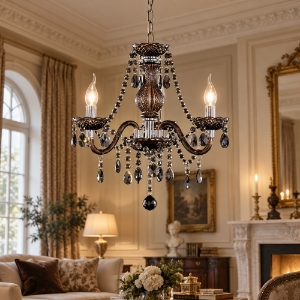 Lampadario classico per salone cromo cristalli 3 luci