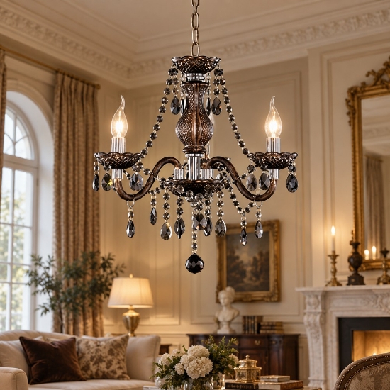 Lampadario classico per salone cromo cristalli 3 luci